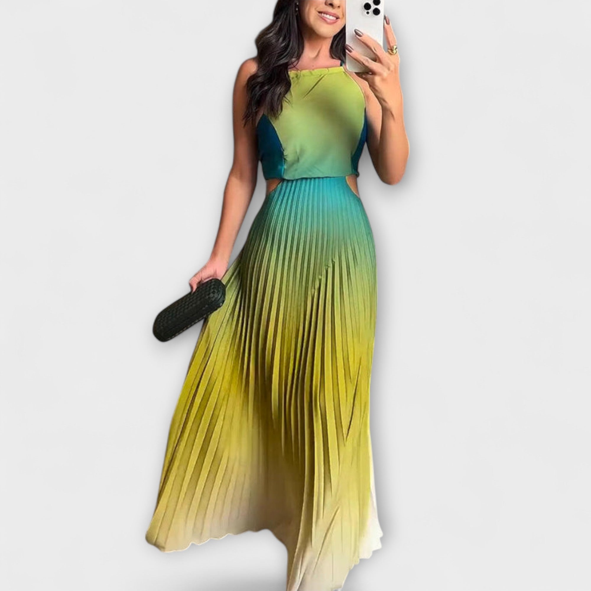 Adelaida | Vestido largo con espalda descubierta, degradado y plisado para anudar