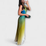 Adelaida | Vestido largo con espalda descubierta, degradado y plisado para anudar