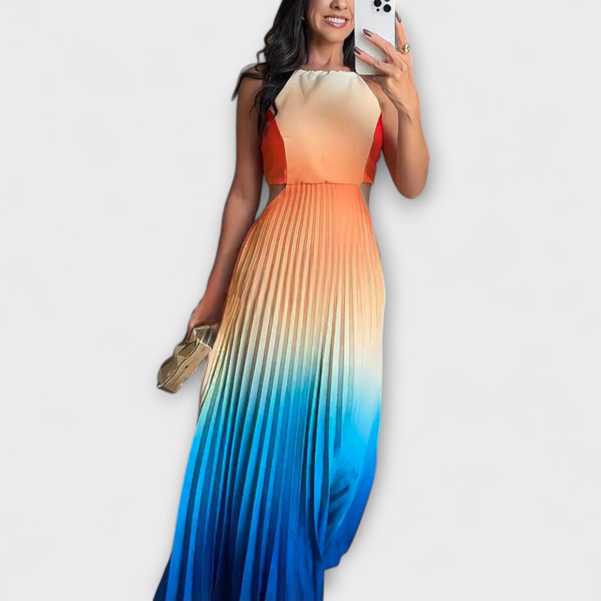 Adelaida | Vestido largo con espalda descubierta, degradado y plisado para anudar