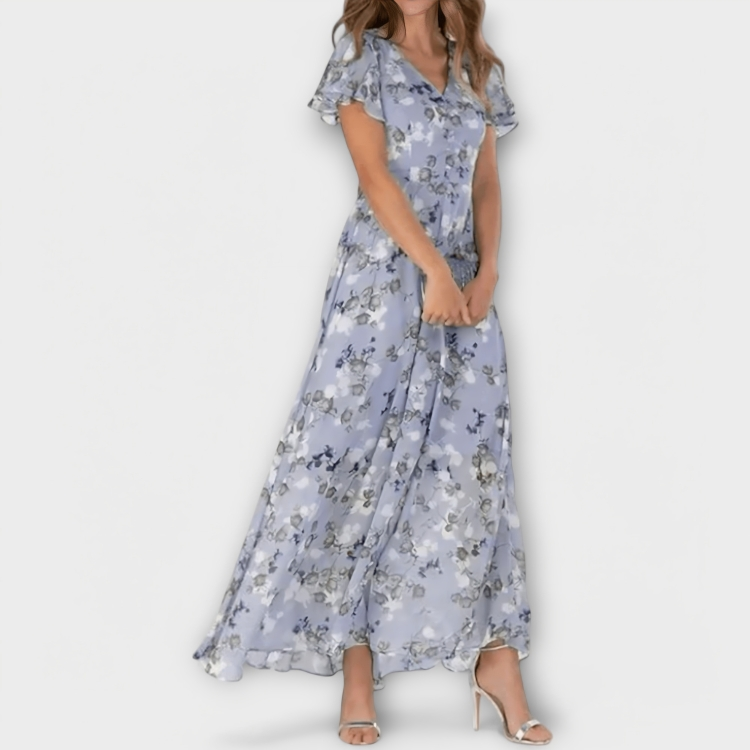 Ágata Reyes | Vestido largo de gasa de flores