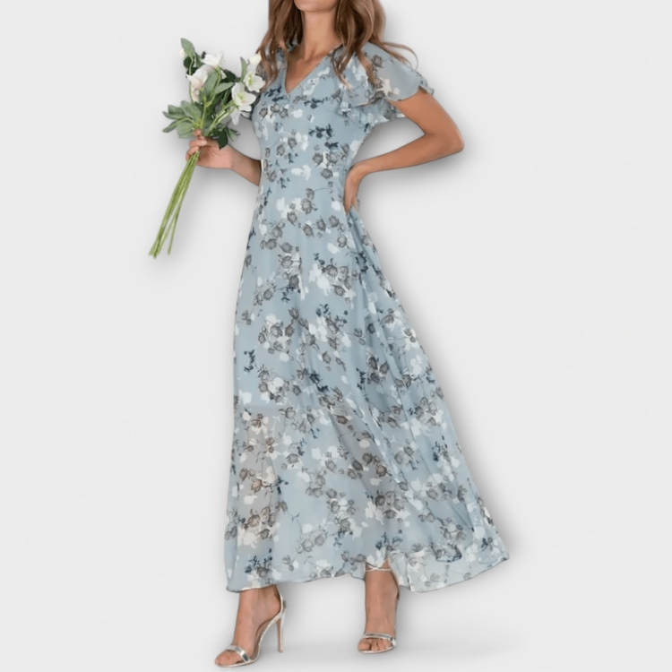 Ágata Reyes | Vestido largo de gasa de flores