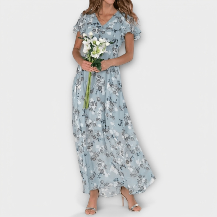 Ágata Reyes | Vestido largo de gasa de flores