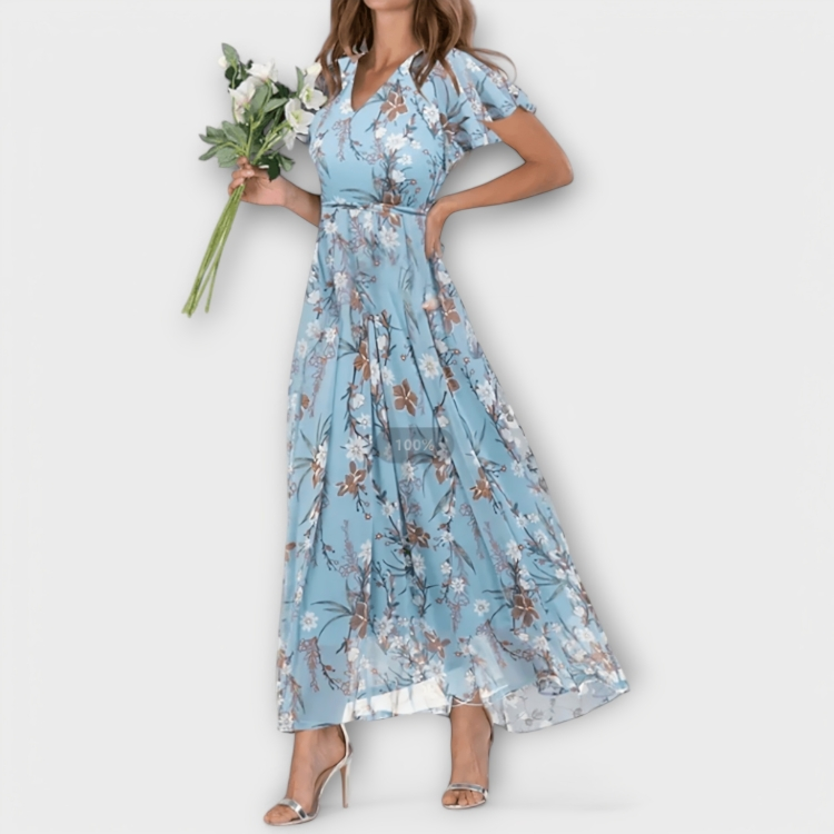Ágata Reyes | Vestido largo de gasa de flores