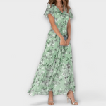 Ágata Reyes | Vestido largo de gasa de flores