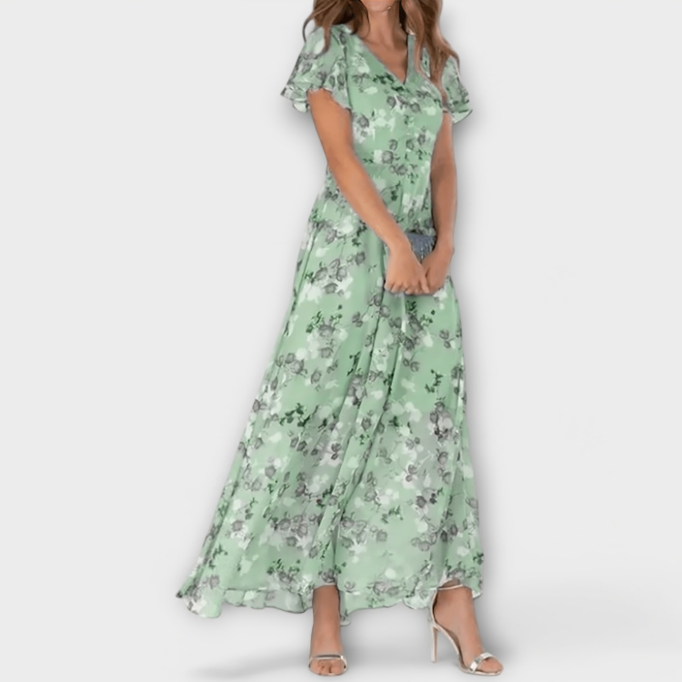 Ágata Reyes | Vestido largo de gasa de flores
