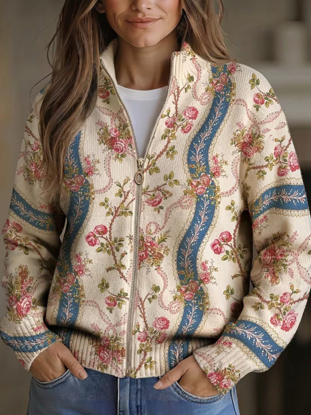 Aitana | Cárdigan con estampado de rosas trepadoras