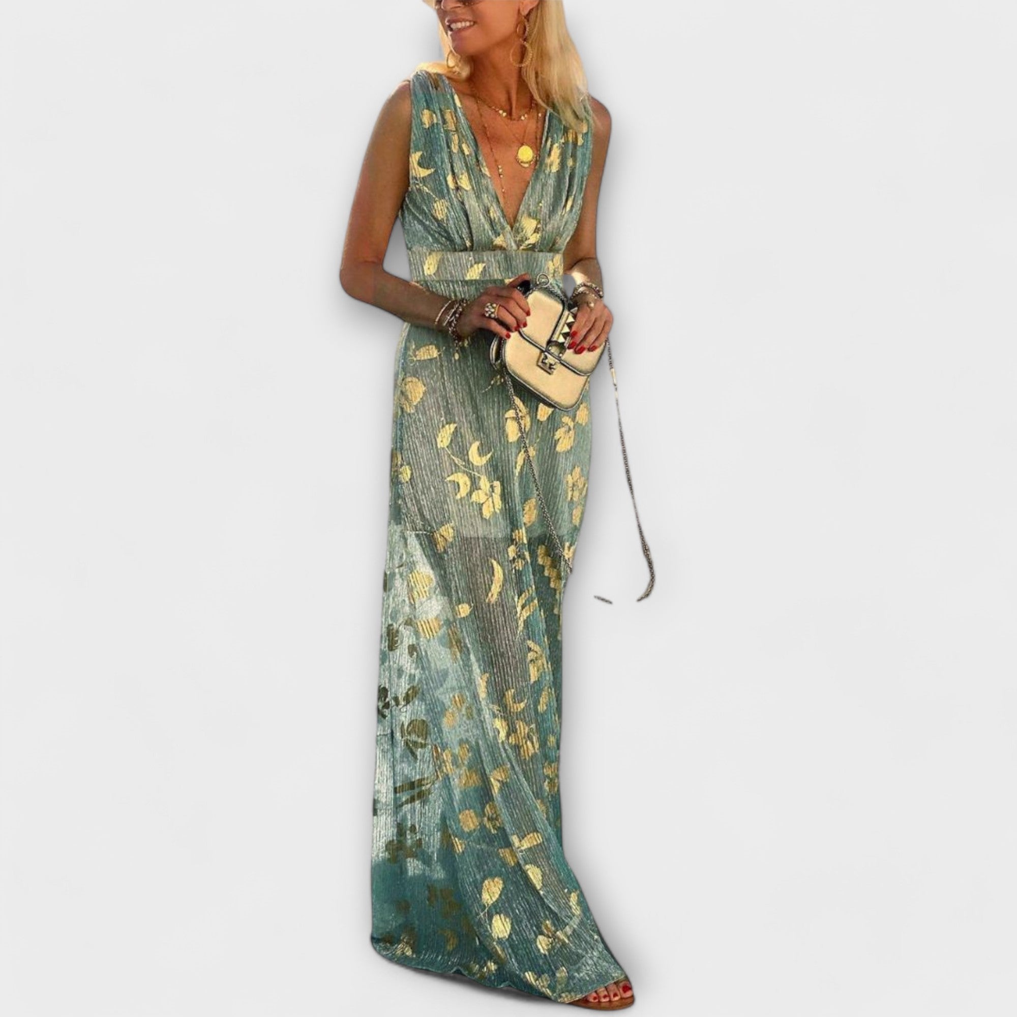 Alicia | Vestido elegante con cuello en V y detalle de lentejuelas