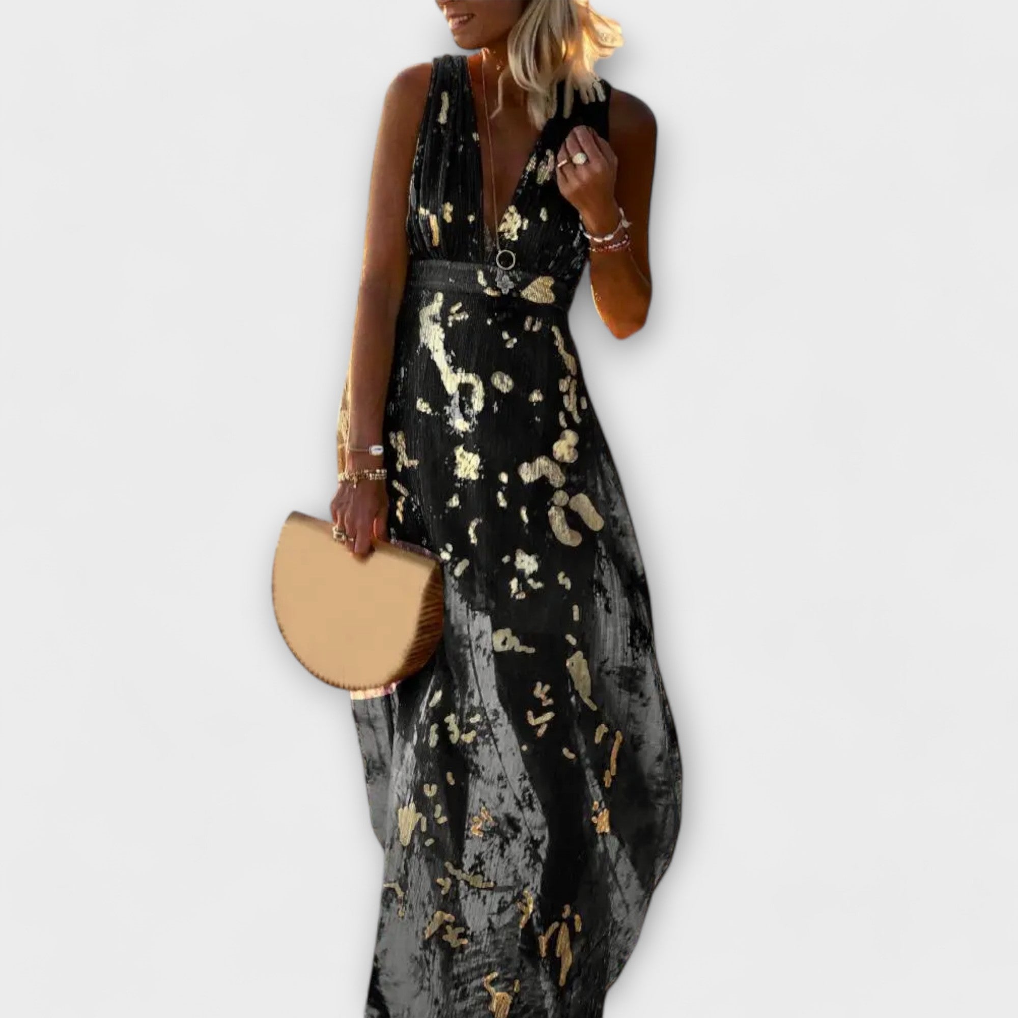 Alicia | Vestido elegante con cuello en V y detalle de lentejuelas