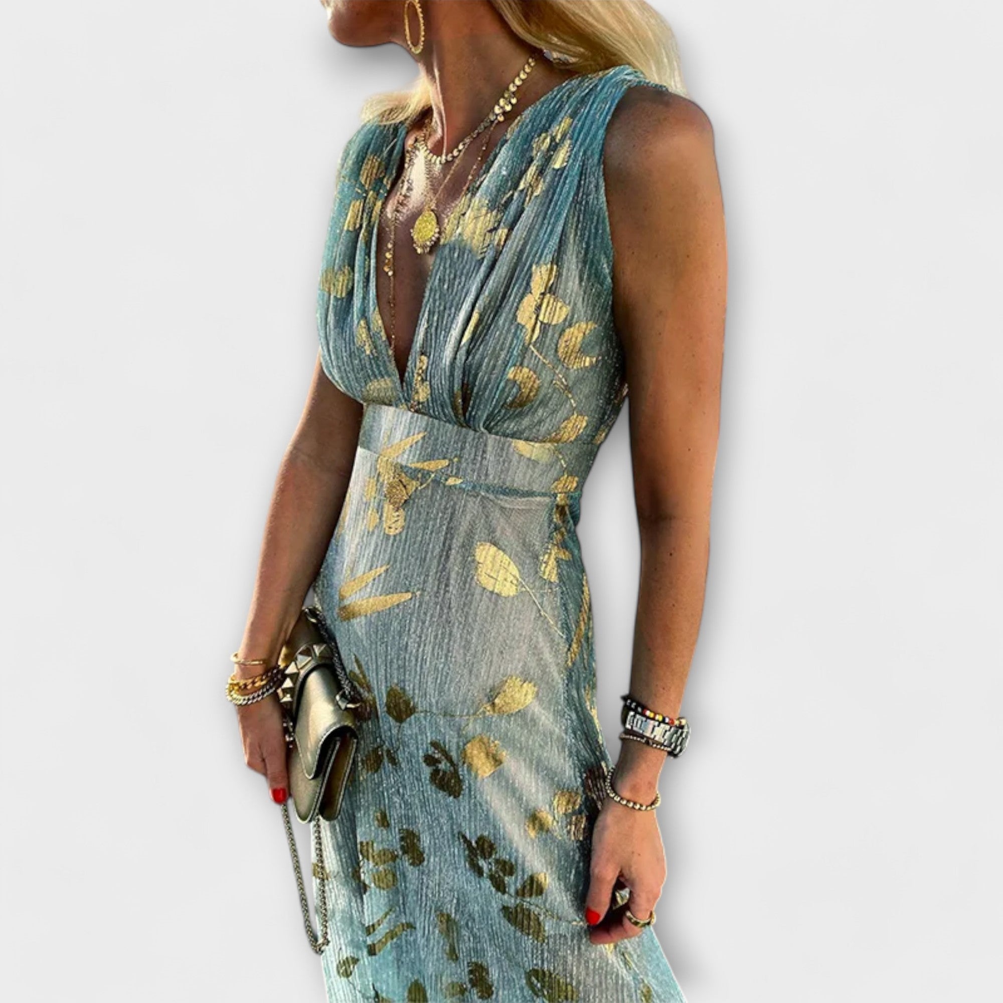 Alicia | Vestido elegante con cuello en V y detalle de lentejuelas