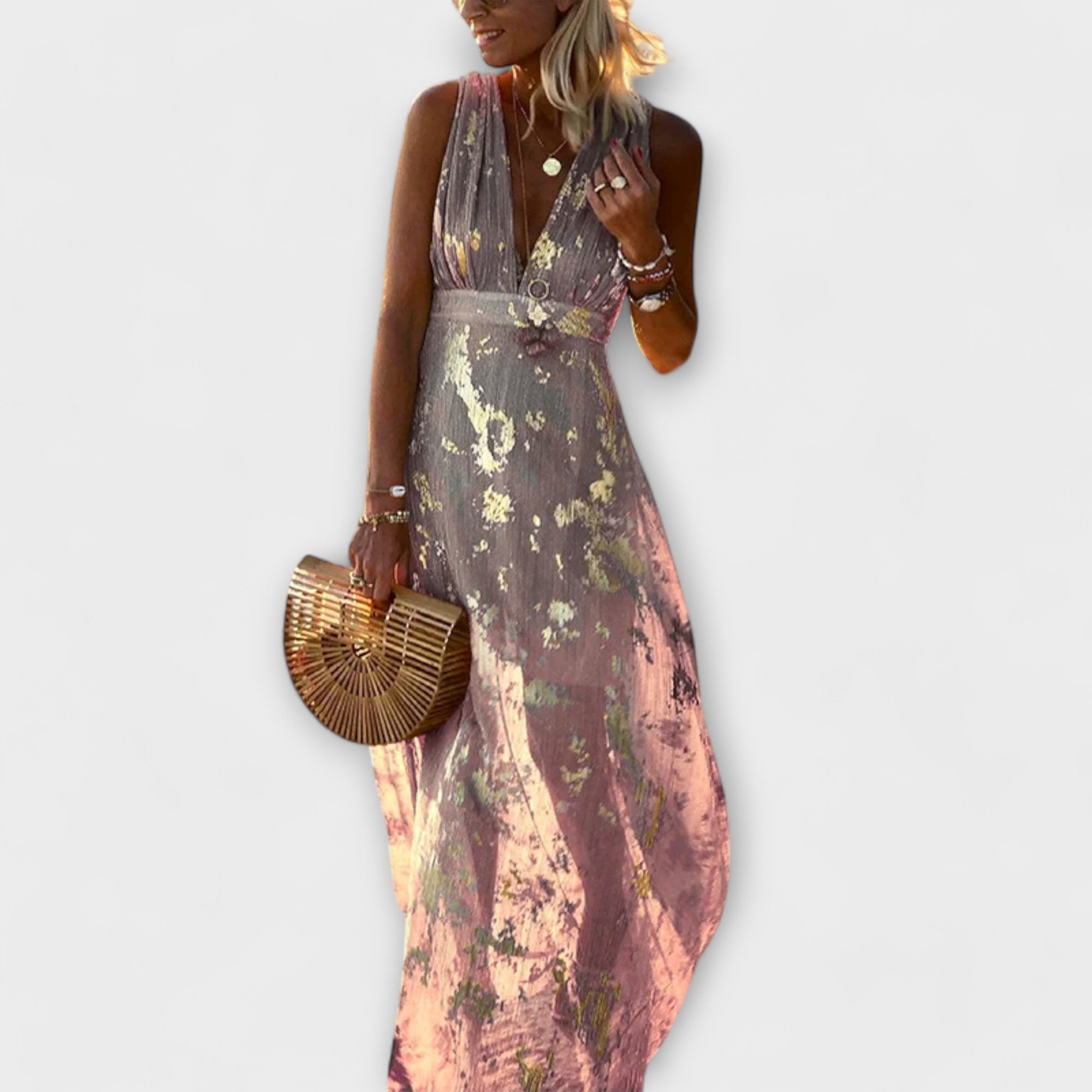 Alicia | Vestido elegante con cuello en V y detalle de lentejuelas