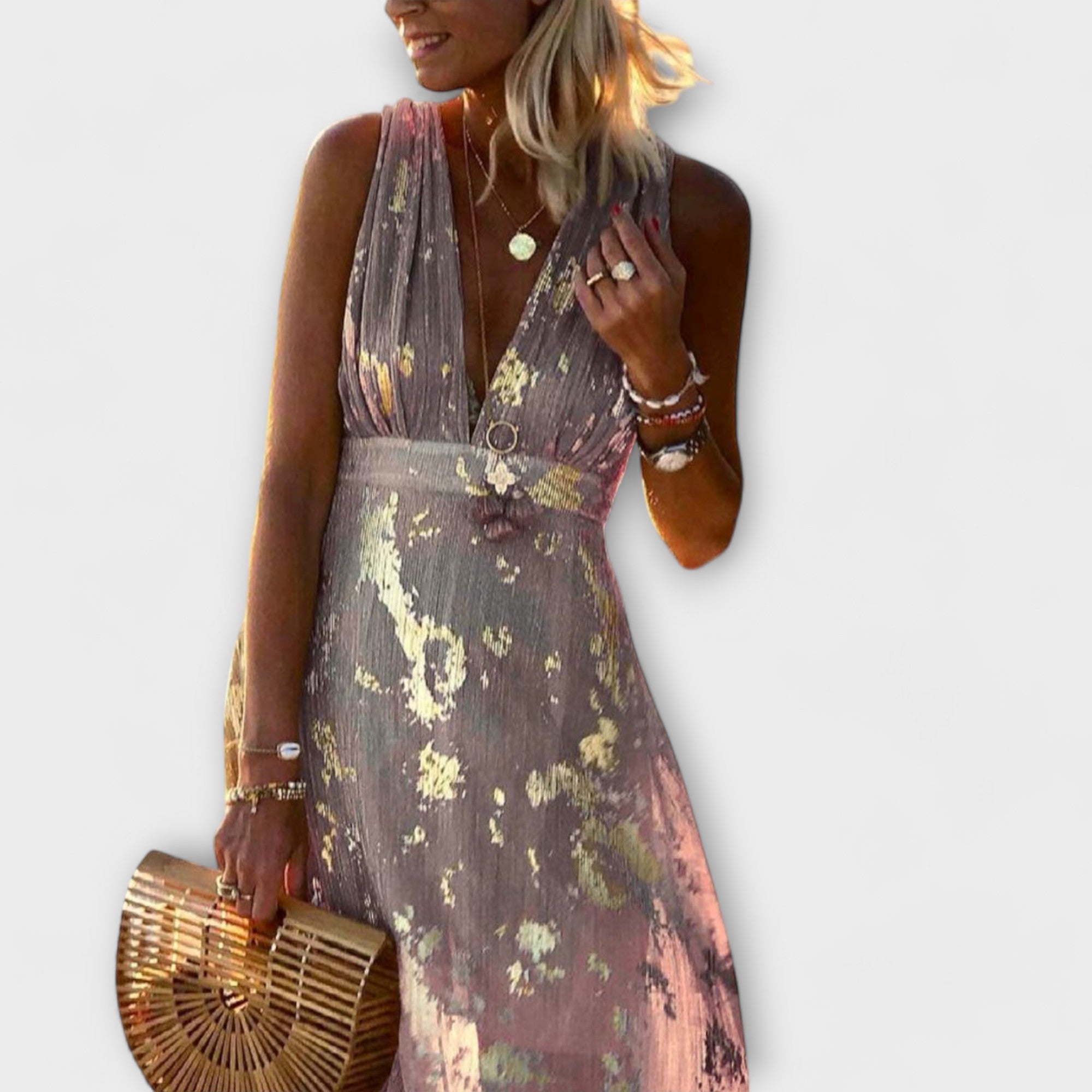 Alicia | Vestido elegante con cuello en V y detalle de lentejuelas