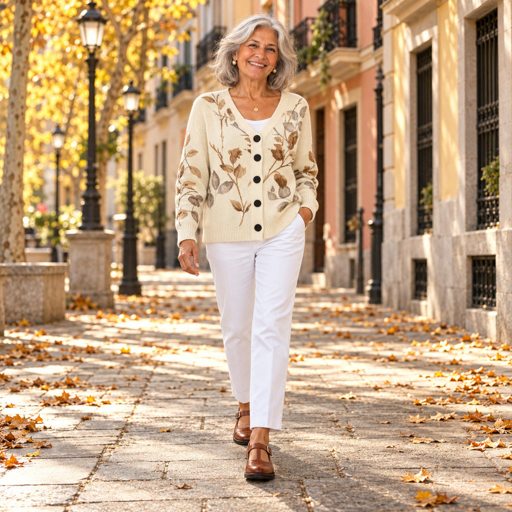 Almudena | Cárdigan de punto cómodo con botones, en la calle