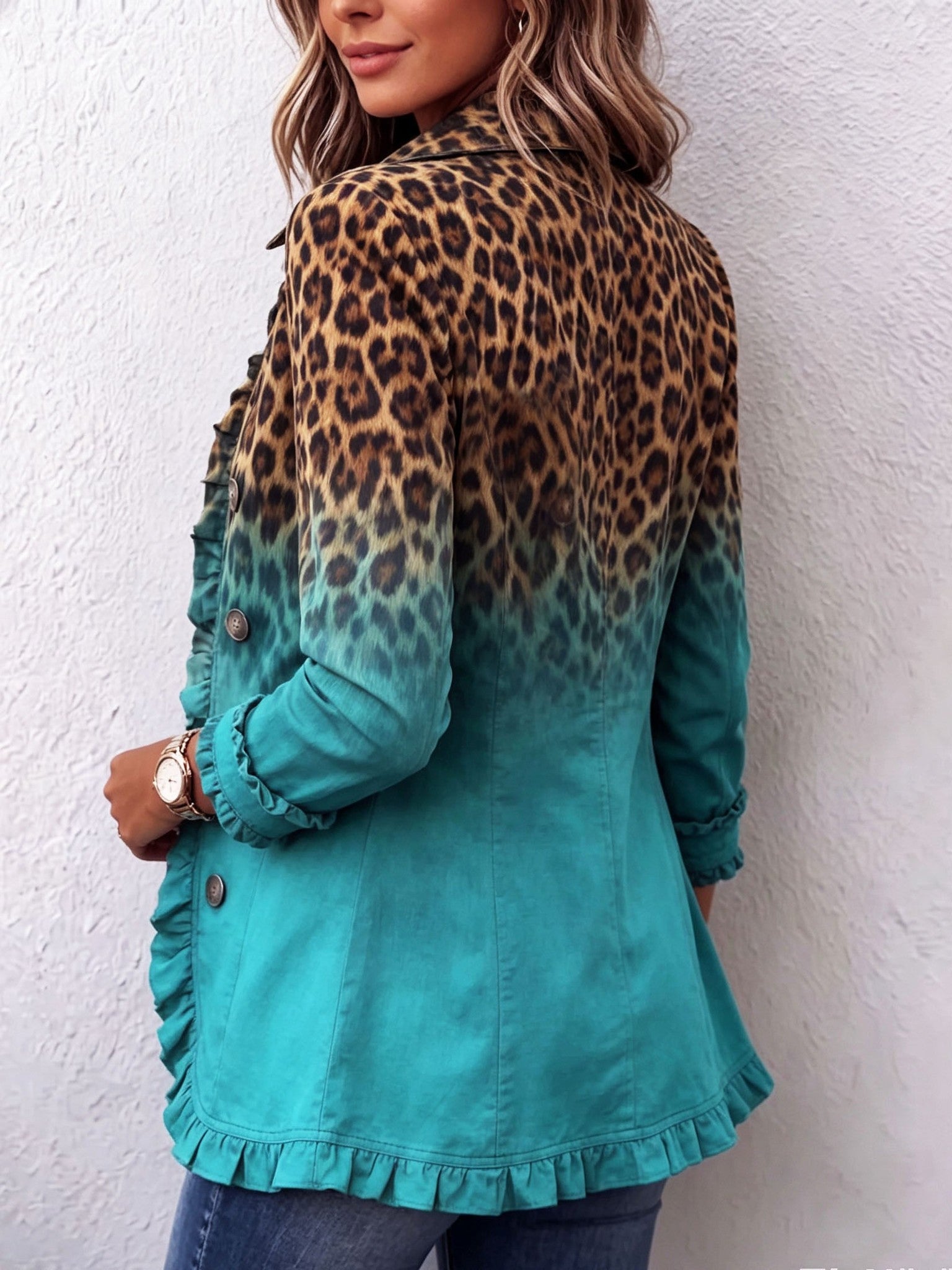 Anaís | Blazer con volantes y estampado de leopardo degradado