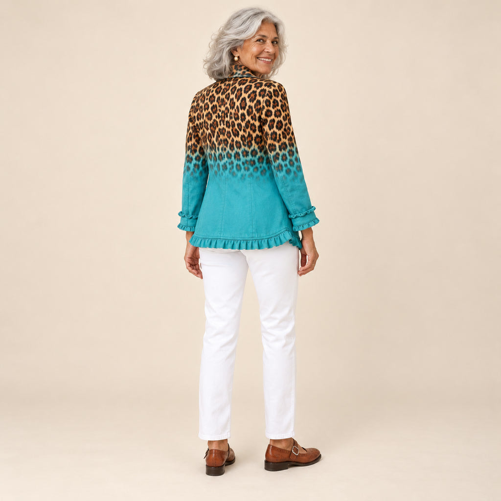 Anaís | Blazer con volantes y estampado de leopardo degradado, vista de espaldas