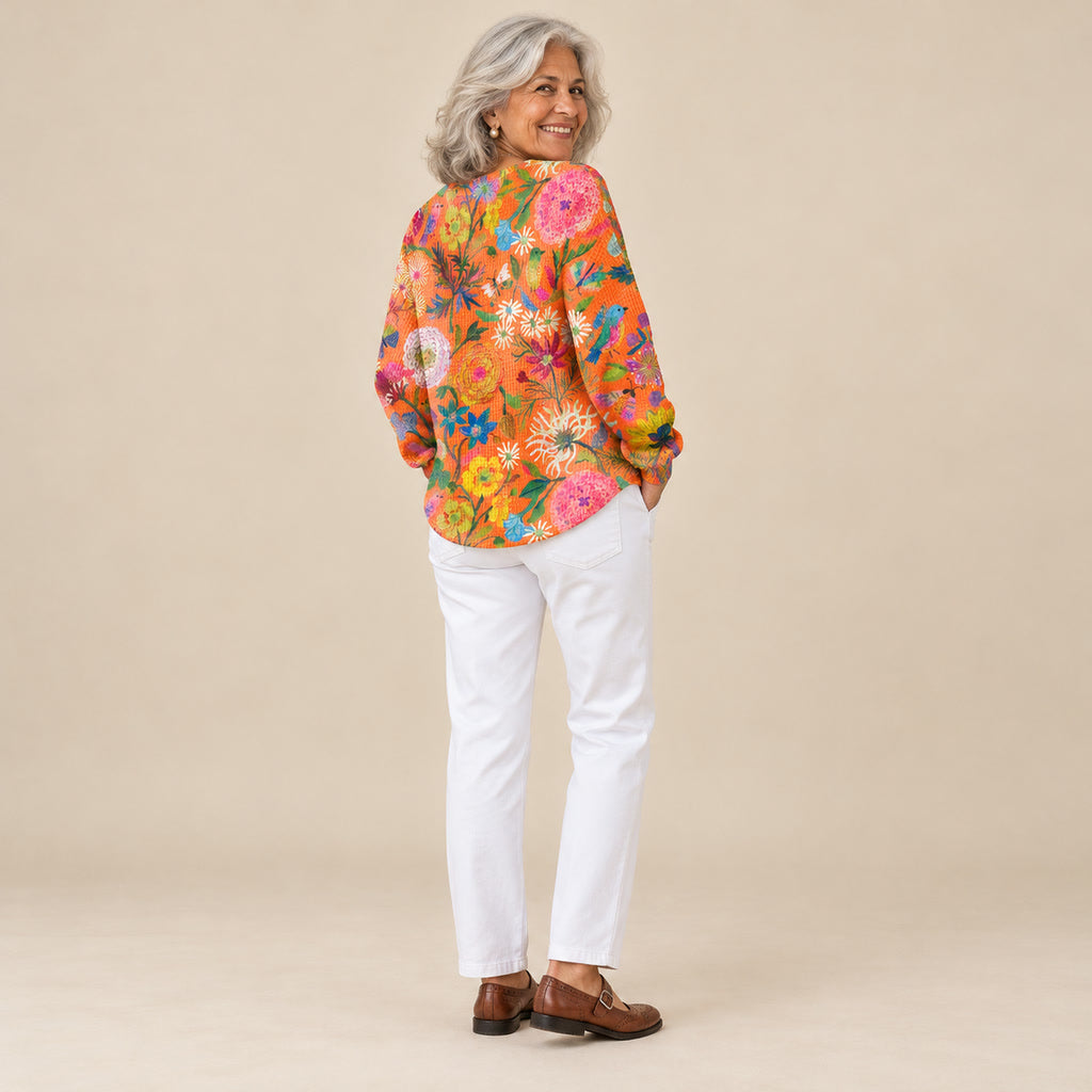 Ángela | Jersey con estampado floral colorido, vista de espaldas