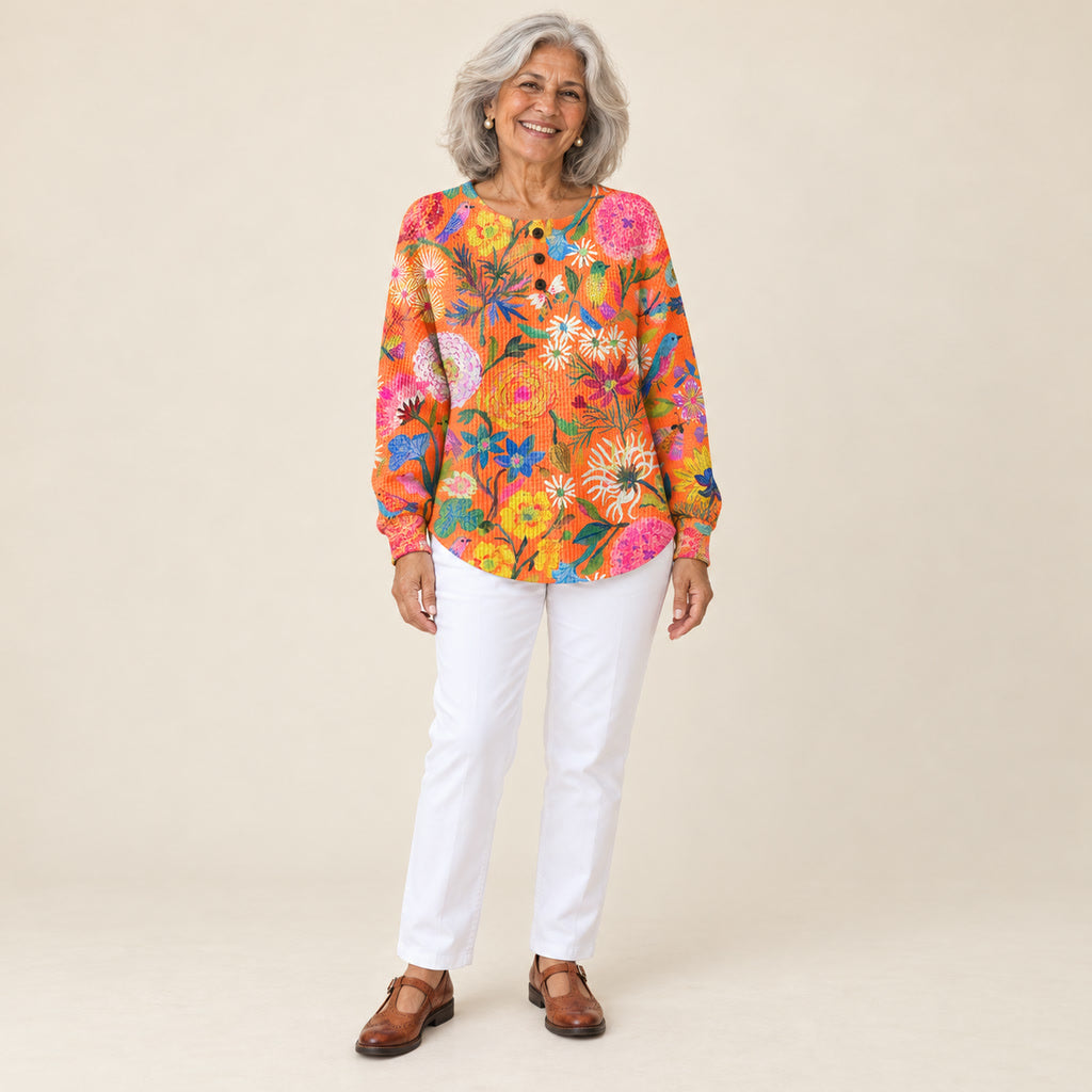 Ángela | Jersey con estampado floral colorido, vista de frente