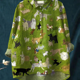 Antía | Blusa amplia con estampado artístico de perros