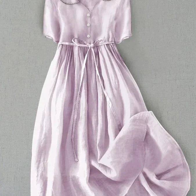 Anunciación | Vestido elegante de algodón y lino con manga media