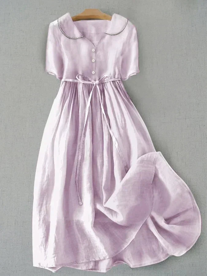 Anunciación | Vestido elegante de algodón y lino con manga media
