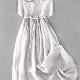 Anunciación | Vestido elegante de algodón y lino con manga media