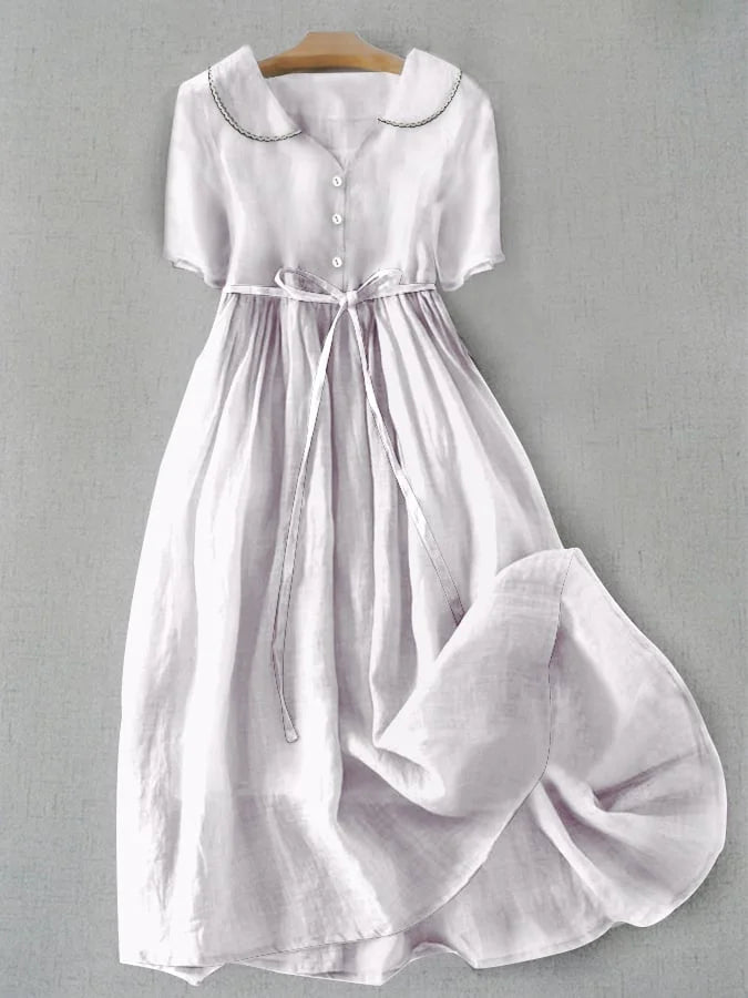Anunciación | Vestido elegante de algodón y lino con manga media