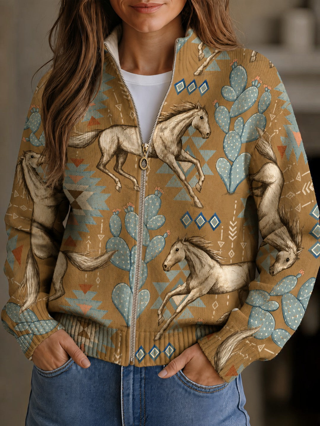 Ariana | Cárdigan con estampado de caballos y cactus