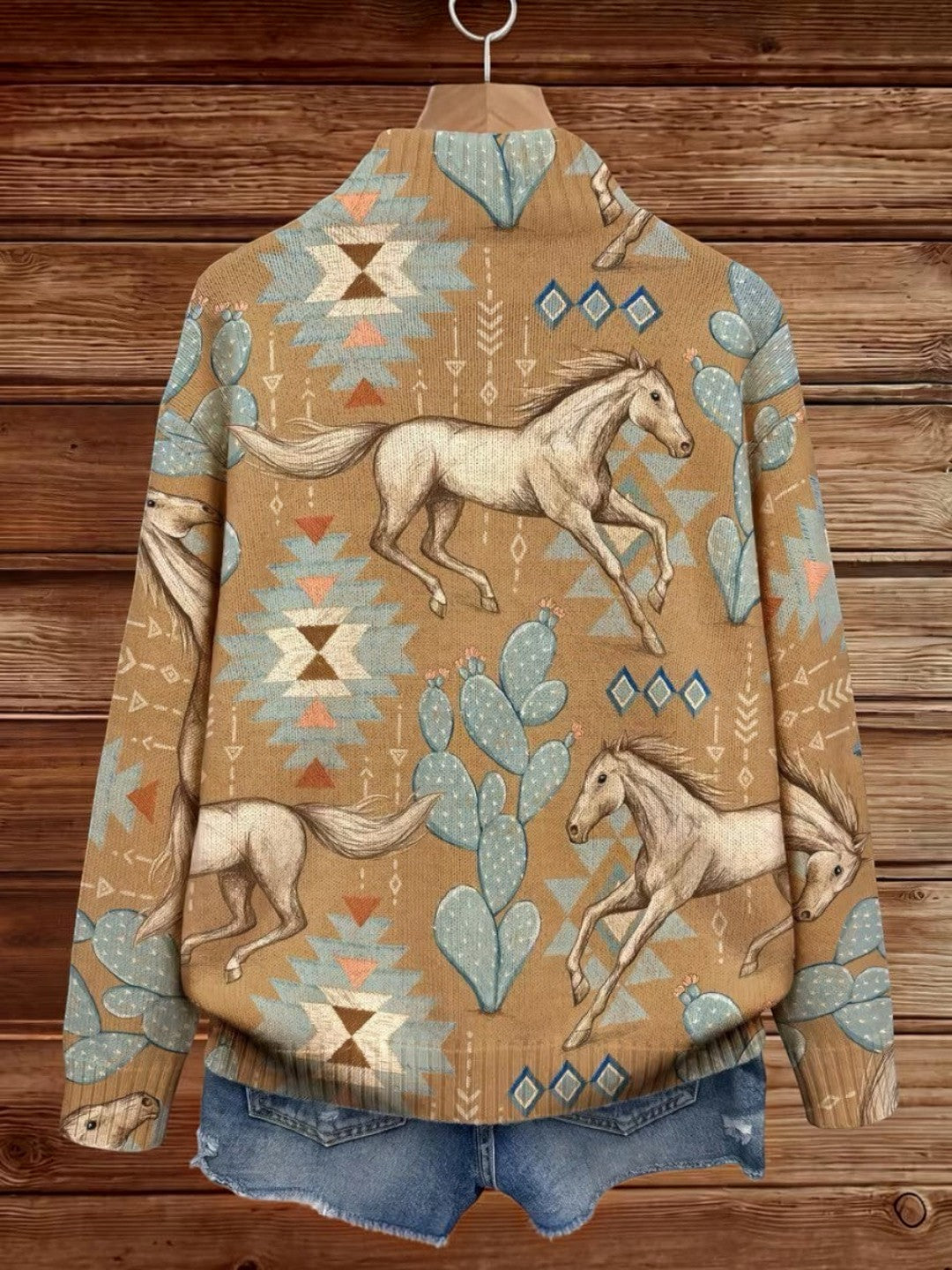 Ariana | Cárdigan con estampado de caballos y cactus