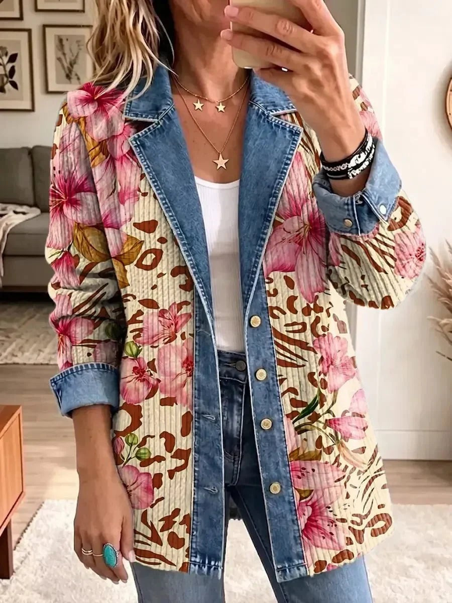 Berenice | Chaqueta vaquera de flores y estampado de leopardo
