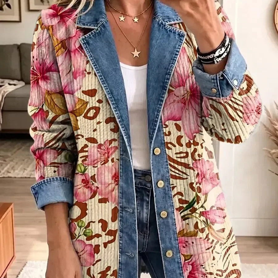 Berenice | Chaqueta vaquera de flores y estampado de leopardo