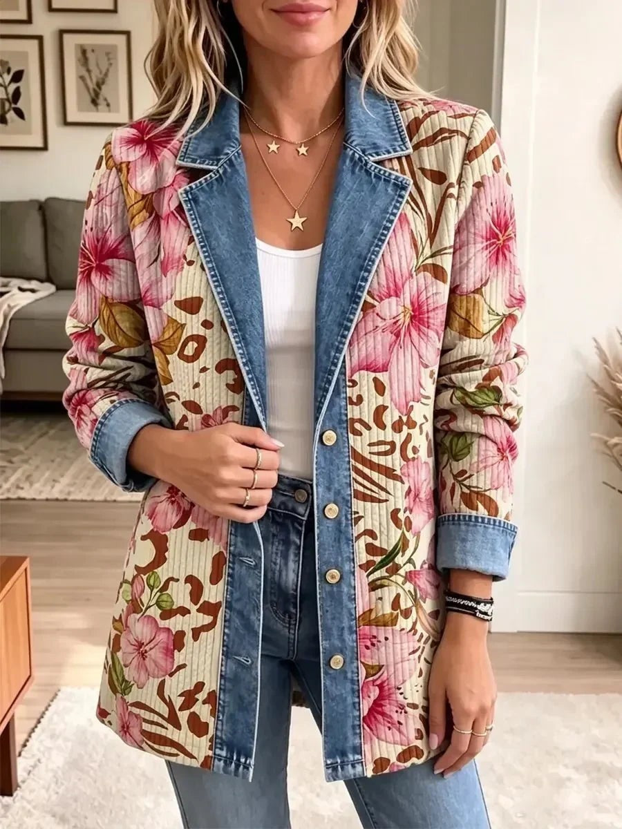 Berenice | Chaqueta vaquera de flores y estampado de leopardo