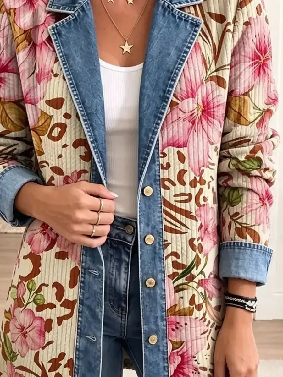 Berenice | Chaqueta vaquera de flores y estampado de leopardo