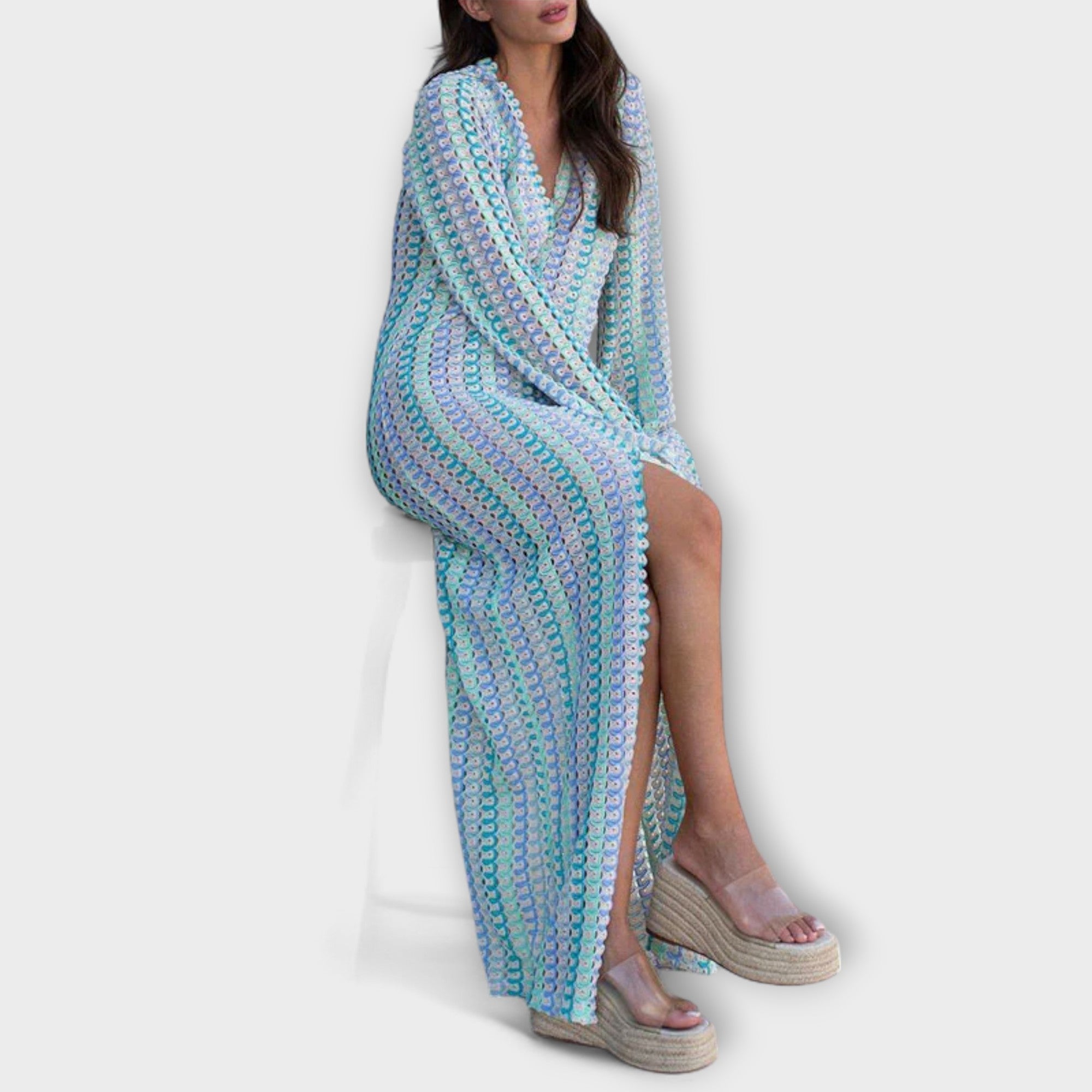 Bernarda | Vestido largo con cuello en V, aire de vacaciones