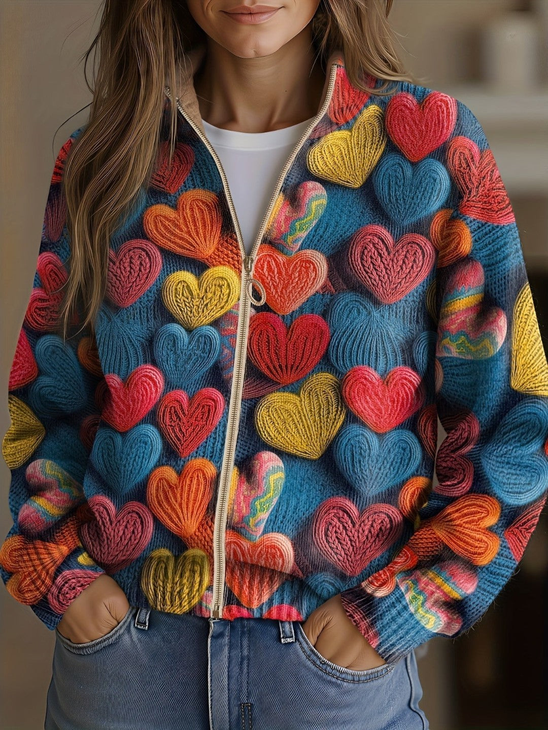 Berta | Cárdigan con estampado de corazones multicolores