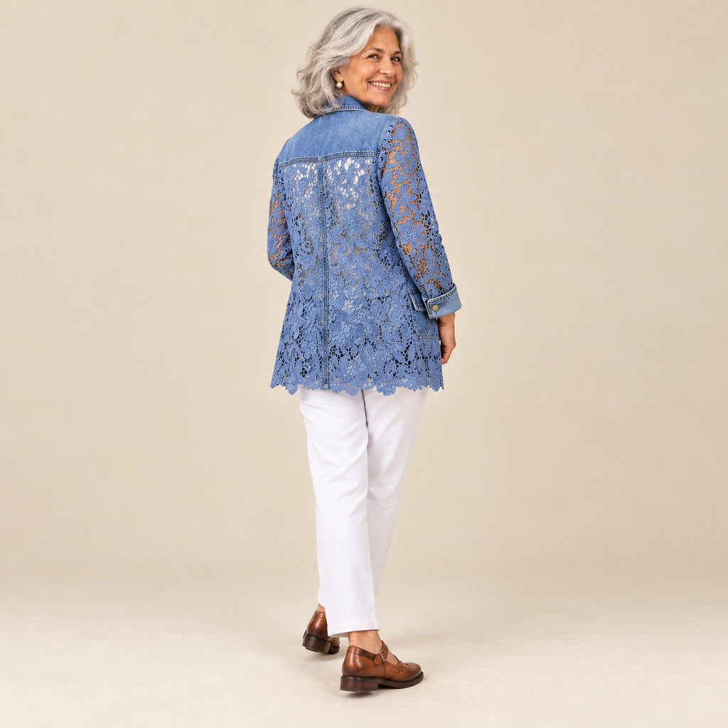 Carina | Blazer con aplicaciones de encaje de flores, vista de espaldas