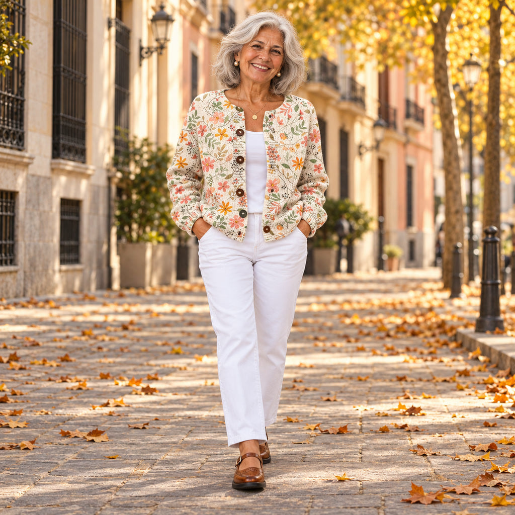 Carla | Cárdigan de flores delicado, en la calle