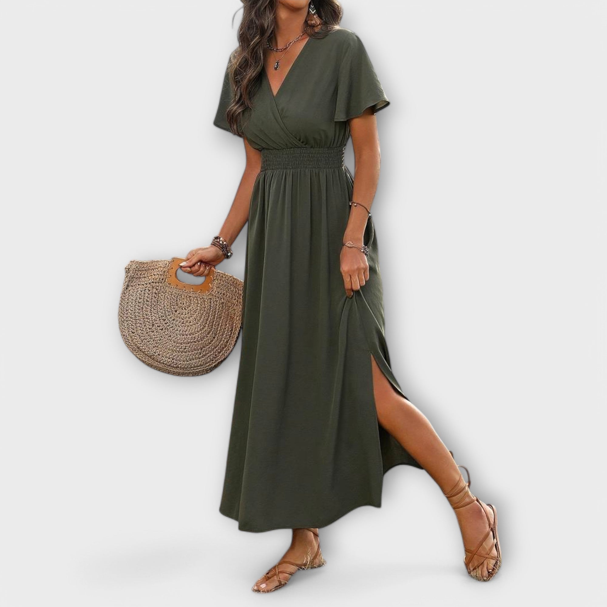 Carla | Un vestido boho elegante con cuello en V y manga larga