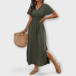 Carla | Un vestido boho elegante con cuello en V y manga larga