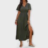 Carla | Un vestido boho elegante con cuello en V y manga larga