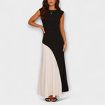 Carmela | Vestido colorblock monocromo con cintura marcada