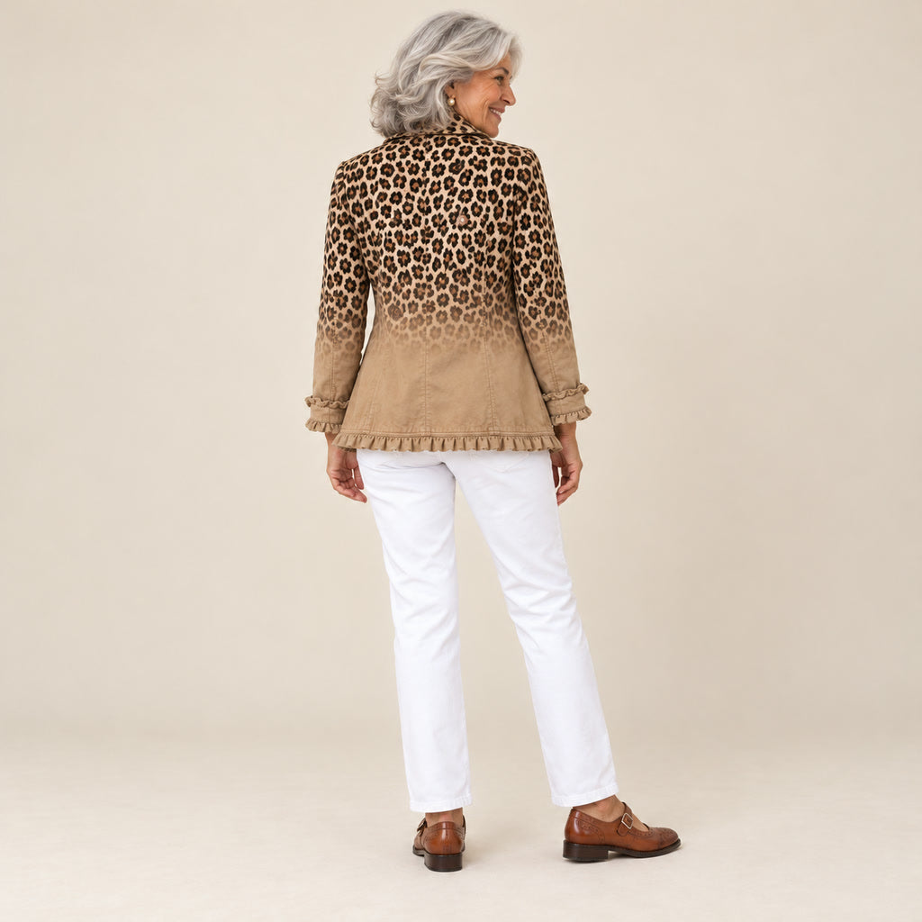 Cayetana | Chaqueta vintage con volantes y estampado de leopardo degradado, vista de espaldas