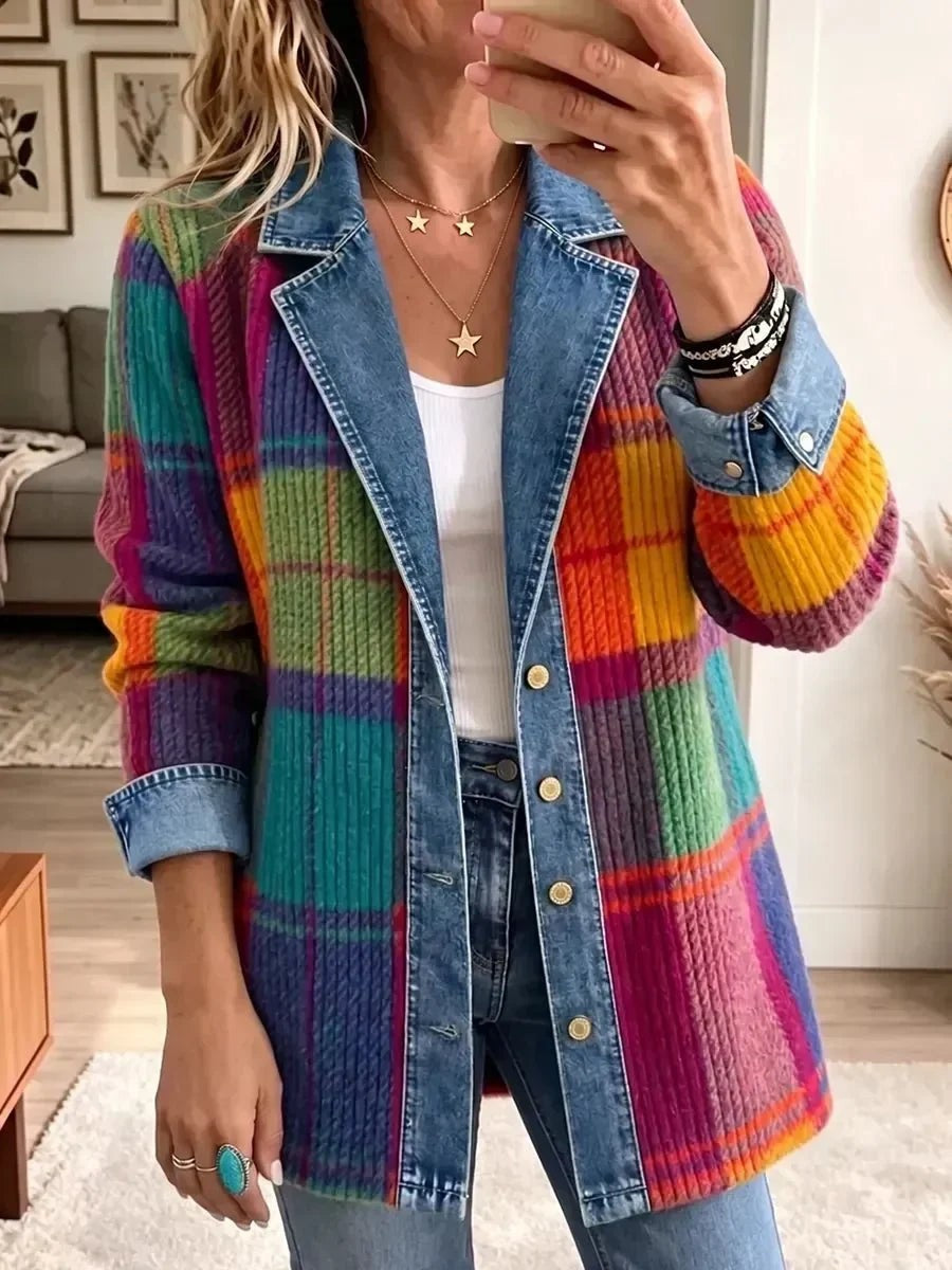 Celsa | Chaqueta vaquera patchwork de cuadros