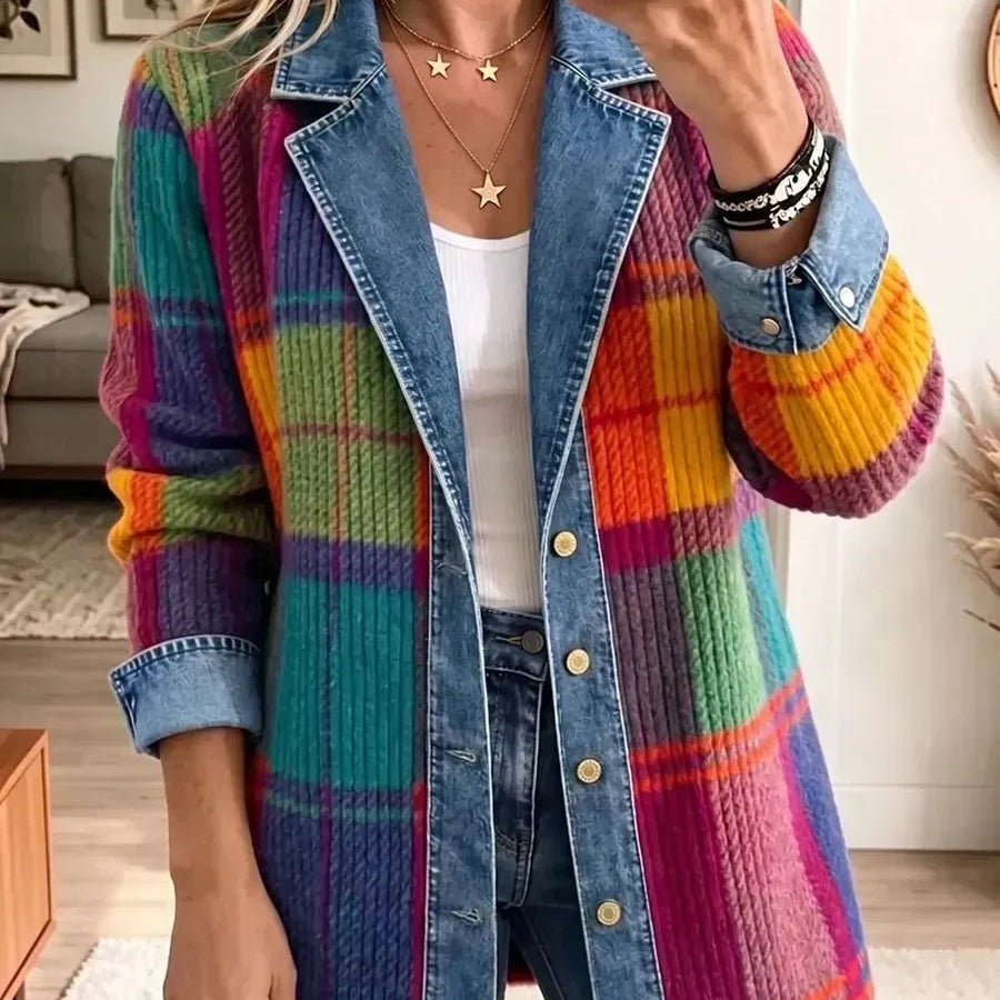Celsa | Chaqueta vaquera patchwork de cuadros