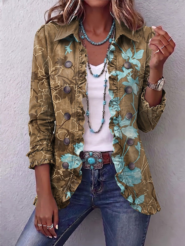 Cintia | Chaqueta de flores bohemia vintage degradada con volantes