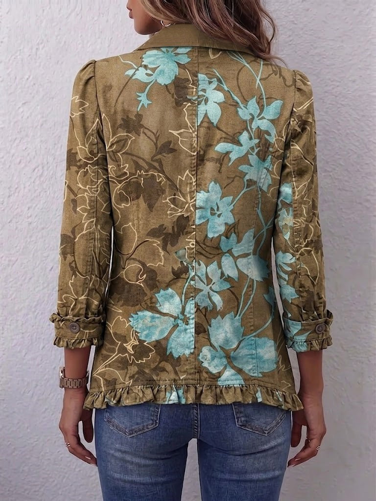 Cintia | Chaqueta de flores bohemia vintage degradada con volantes