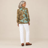 Cintia | Chaqueta de flores bohemia vintage degradada con volantes, vista de espaldas