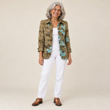 Cintia | Chaqueta de flores bohemia vintage degradada con volantes, vista de frente