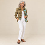 Cintia | Chaqueta de flores bohemia vintage degradada con volantes, vista de tres cuartos