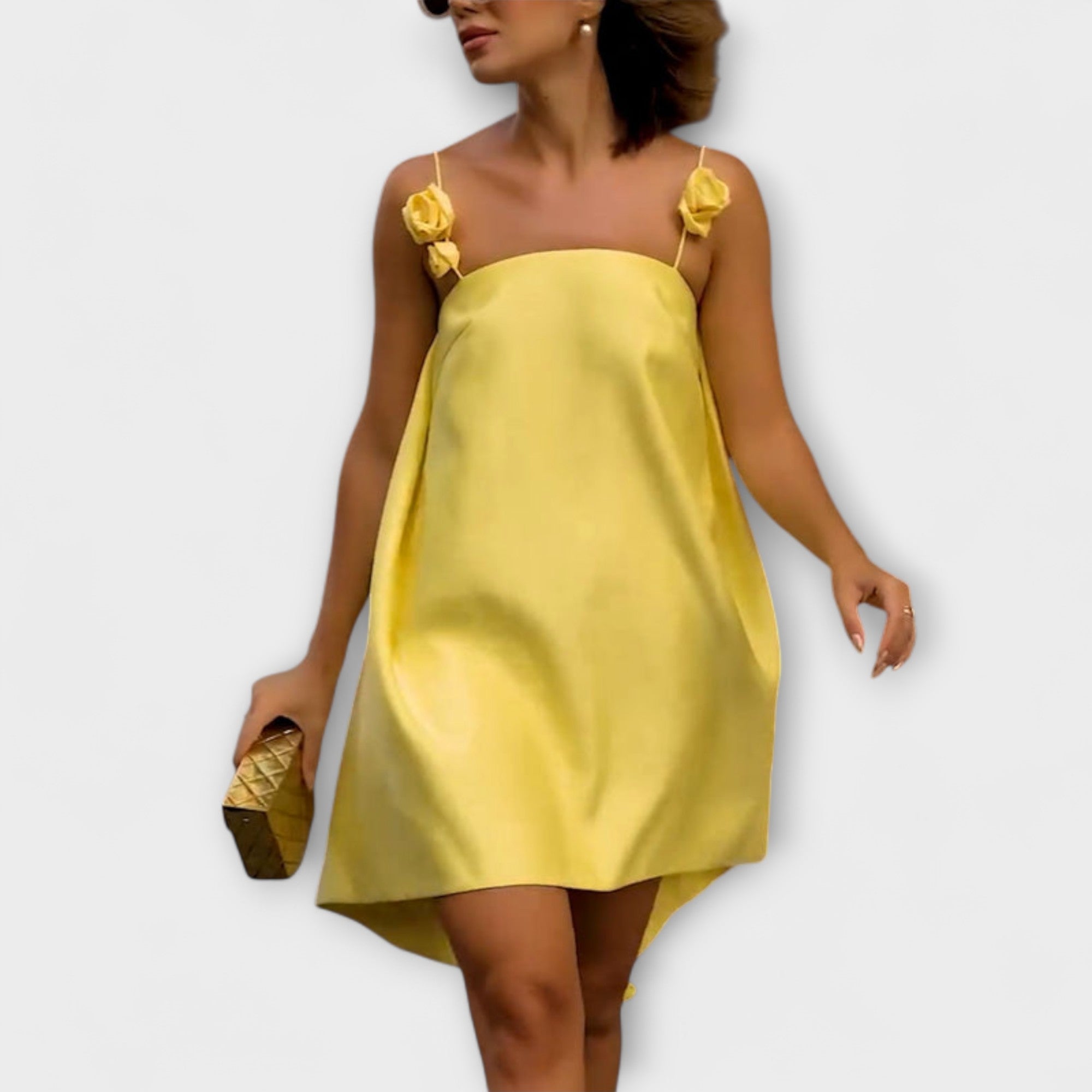 Cintia | Vestido corto palabra de honor chic con estampado floral