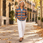 Consuelo | Cárdigan de punto de rayas, en la calle