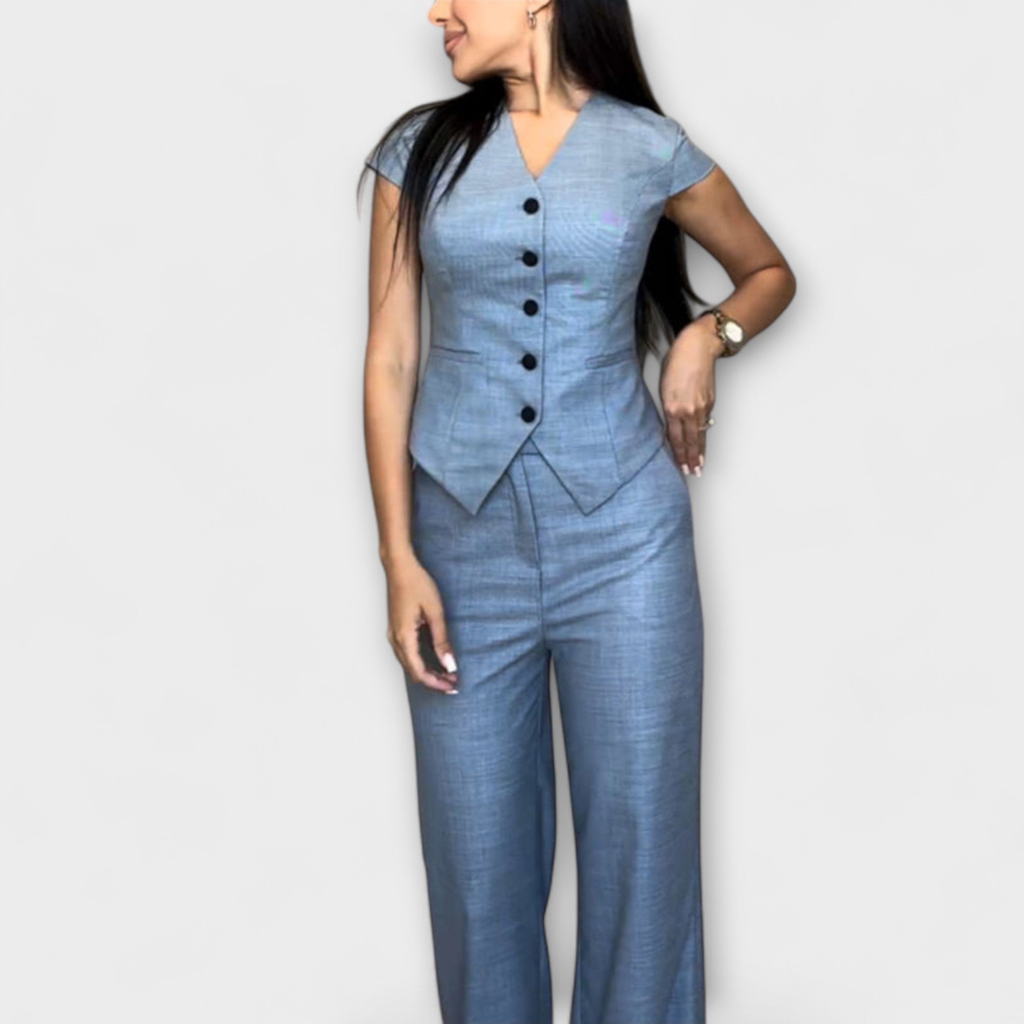 Consuelo | Conjunto de top con cuello en V y pantalón elegante